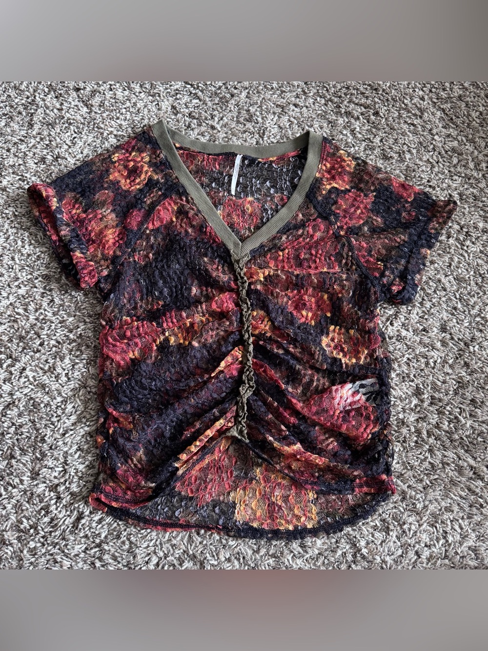 Free People Solana Knit Lace Ruched Top